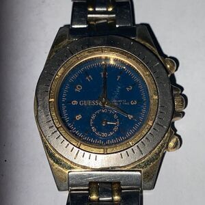 Guess Women's Vintage Silver Gold Two Tone Round Blue Dial Watch